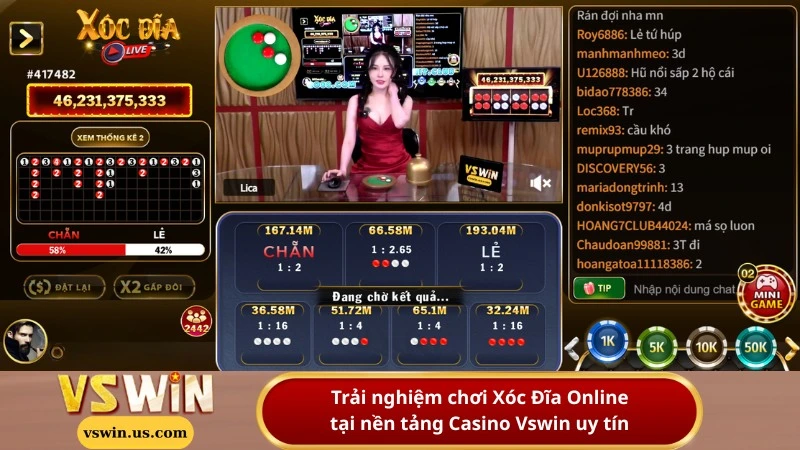 Trải nghiệm chơi Xóc Đĩa Online tại nền tảng Casino Vswin uy tín