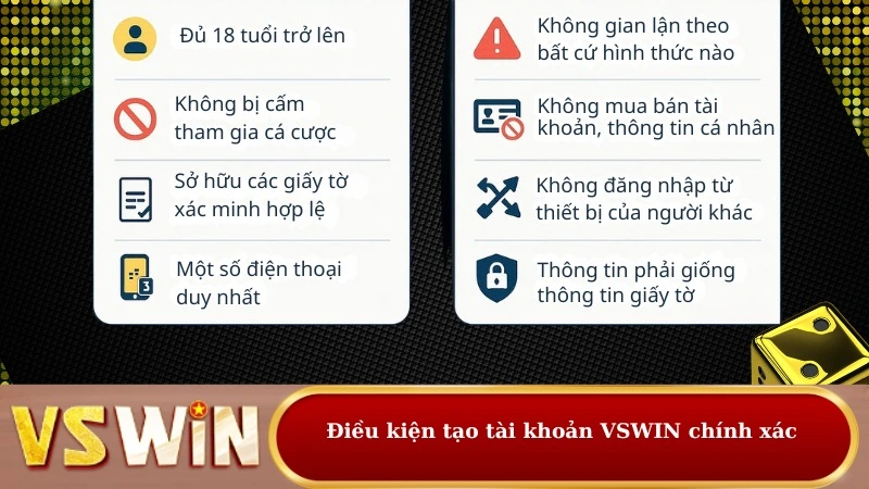Điều kiện tạo tài khoản VSWIN chính xác
