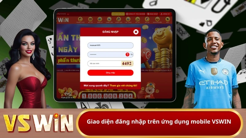 Giao diện đăng nhập trên ứng dụng mobile VSWIN