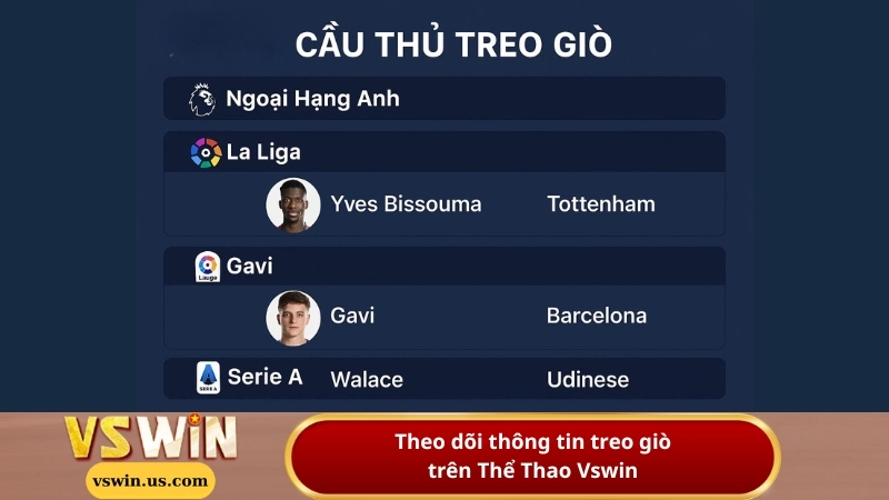 Theo dõi thông tin treo giò trên Thể Thao Vswin